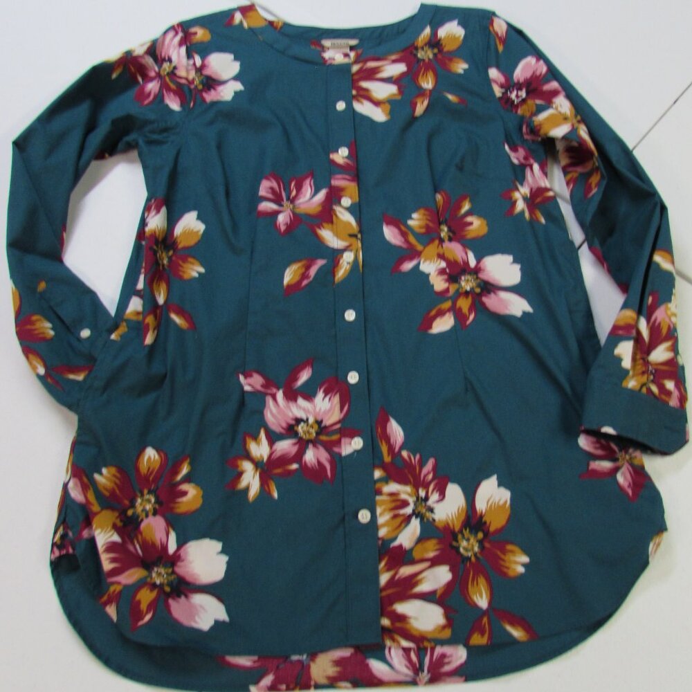 Duluth Trading Co Wrinklefighter Tunic w/ Side Pockets Green Floral Medium